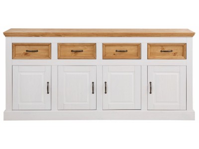Balcão buffet aparador de madeira branco lavado e cera com 4 portas e 4 gavetas |  Coleção England
